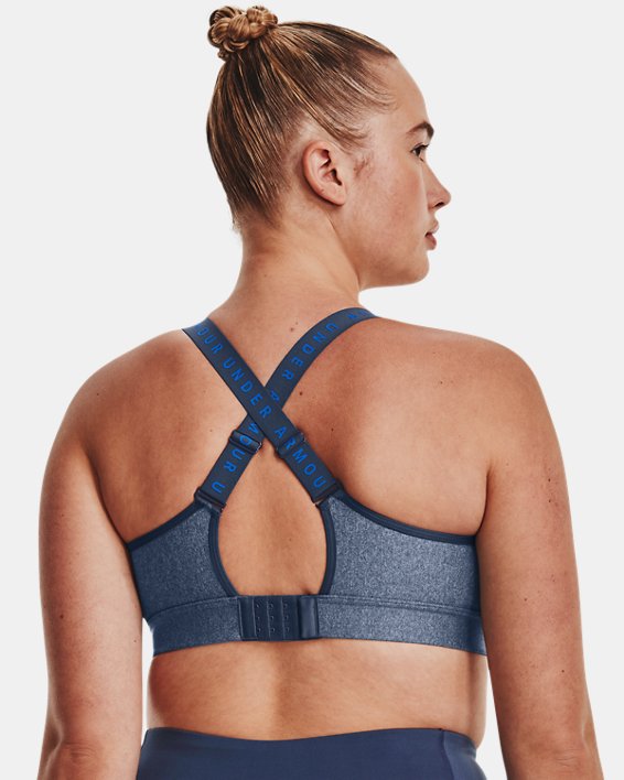 Women's UA Infinity Mid Heather Cover Sports Bra in Blue image number 7